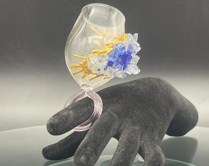 Blue geode ring wine glass, small