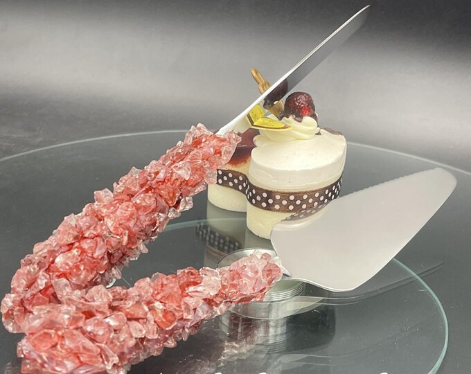Burgundy red geode cake serving set