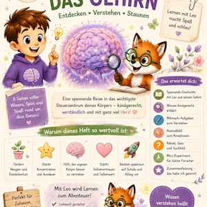 Smart with Leo – Brain | Learning booklet for children (5–10 years) | Printable PDF | Anatomy for children | Homeschooling | Primary school