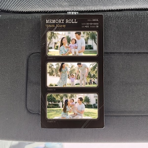 Personalized Photo Car Visor Clip, Custom 3 Photo Memory Roll, Family Photo Gift for Parents or Grandparents, Drive Safe Keepsake