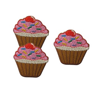 Mini Cupcake Aardbei Kers Happy Birthday Bakkerij Snoep Dessert Eten Patch Kind Baby T-shirt Tassen Strijk- of Naaipatch (Verpakking van 3)