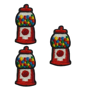 Mini distributeur de bonbons rouges, distributeur de chewing-gums, écusson brodé thermocollant ou à coudre pour enfants et bébés (lot de 3)