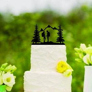 Wedding Cake Topper Couple Back Packing Hiking Mountains FREE Personalization Laser Cut