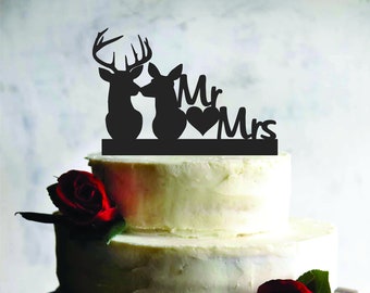 Wedding Cake Topper Couple Deer Hunter Country  FREE Personalization Laser Cut