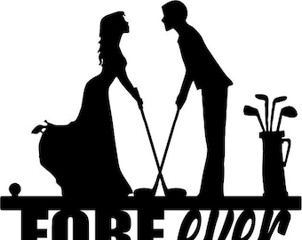 Wedding Cake Topper Golf Couple FREE Personalization Laser Cut