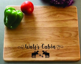 Laser Engraved Personalized Moose  Cabin Cutting Board FREE Personalization