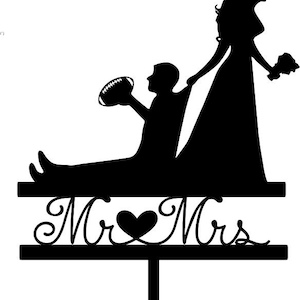 Wedding Cake Topper Football Couple FREE Personalization Laser Cut