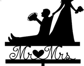 Wedding Cake Topper Football Couple FREE Personalization Laser Cut