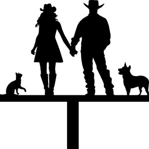 Wedding Cake Topper Couple Western Cowboy Cowgirl FREE Personalization Laser Cut