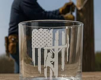 Lineman Electrician Flag Glass Whiskey Beer Free Personalization