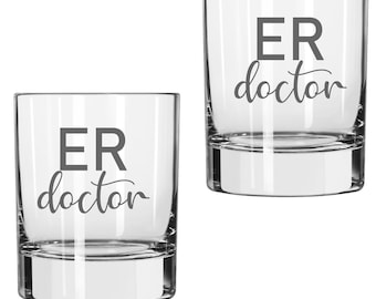 Etched ER Doctor Glass, FREE Personalization, Emergency Room Doctor Staff Christmas Gift