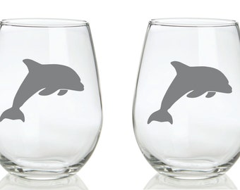 Etched Dolphin Glass  FREE Personalization