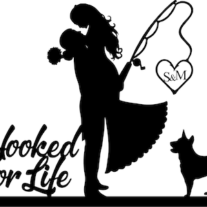 Wedding Cake Topper Couple Fishing Heeler Australian Cattle Dog  or ANY Dog FREE Personalization Laser Cut Hooked for Life