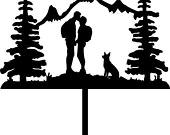 Wedding Cake Topper Couple Mountain Hikers Hiking Backpacking FREE Personalization Laser Cut