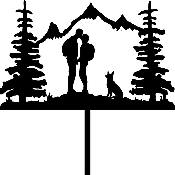 Wedding Cake Topper Couple Mountain Hikers Hiking Backpacking FREE Personalization Laser Cut