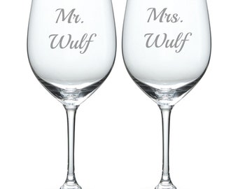 Etched Wedding Glass Set of 2 Mrs. and Mr. FREE Personalization