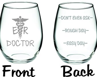 Etched ER Doctor Glass FREE Personalization, Emergency Room Doctor Gift, Hospital Staff Christmas Gift