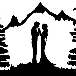 Wedding Cake Topper Couple Mountains  FREE Personalization Laser Cut