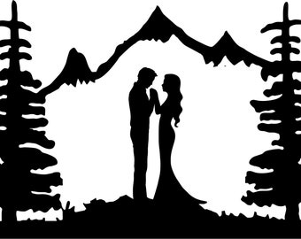 Wedding Cake Topper Couple Mountains  FREE Personalization Laser Cut