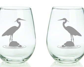 Blue Heron Glass  FREE Personalization