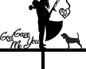 Wedding Cake Topper Couple Fishing God Gave Me You with Dog FREE Personalization Laser Cut