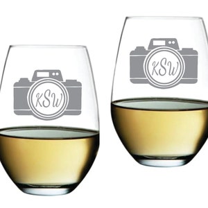 Monogrammed Camera Photographer Glass  FREE Personalization