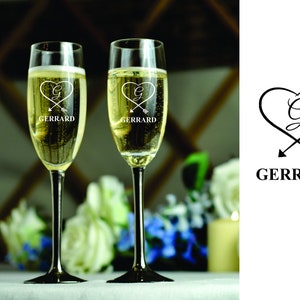 Wedding Toasting Flutes Couples Valentine&#39;s Anniversary  Monogram Glass FREE Personalization