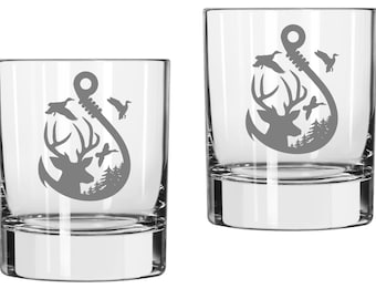 Fish Hook, Deer, Duck Hunting Outdoorsman Glass Gift FREE Personalization