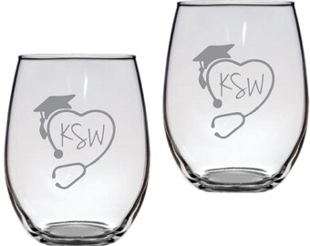 Nurse Graduation Monogrammed Glass FREE Personalization, Nurse Graduation Gift