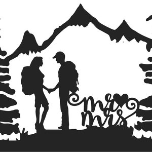 Wedding Cake Topper Couple Back Packing Hiking Mountains FREE Personalization Laser Cut