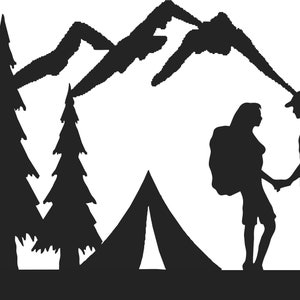 Wedding Cake Topper Camper Mountains Backpacking FREE Personalization Laser Cut