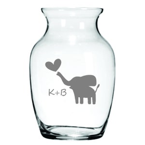 Elephant Couple Glass Ivory 14 Anniversary Vase FREE Personalization up to four words