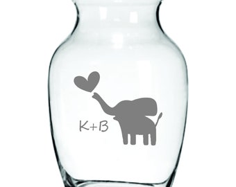 Elephant Couple Glass Ivory 14 Anniversary Vase FREE Personalization, Elephant, 14 Years, Ivory, Flower Holder