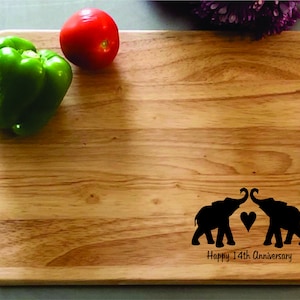 Laser Engraved Personalized Elephant Cutting Board Monogram 14th Anniversary Gift, Anniversary, 14th, Ivory Anniversary, Kitchen Decor