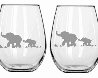 Elephant and Baby Glass, Elephant Gift, Personalized Elephant Gift, Elephant Decor