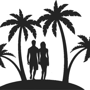 Wedding Cake Topper Beach Palm Trees FREE Personalization Laser Cut