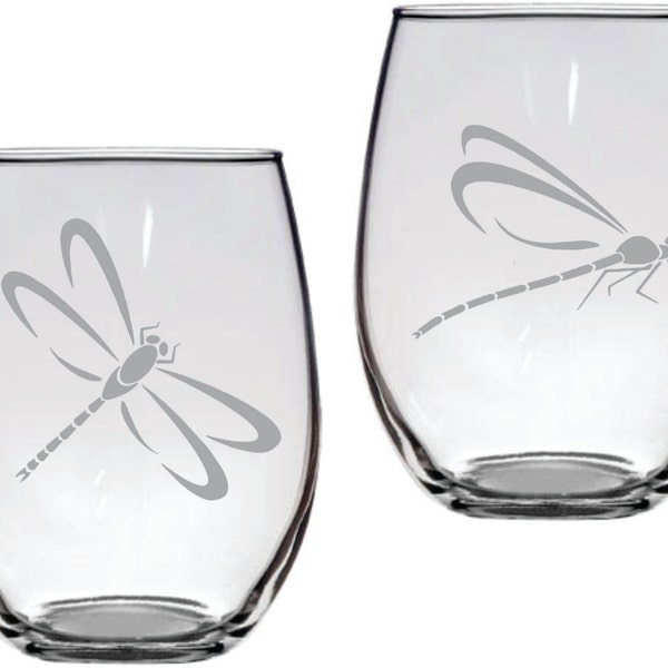 Dragonfly Glass Set of 2  FREE Personalization