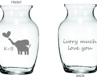 Elephant Couple Glass Ivory 14 Anniversary Vase FREE Personalization up to four words