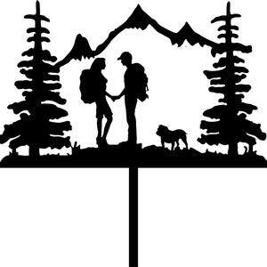 Wedding Cake Topper Couple Mountain Hikers Backpacking Hiking Bulldog or Any Dog  FREE Personalization Laser Cut