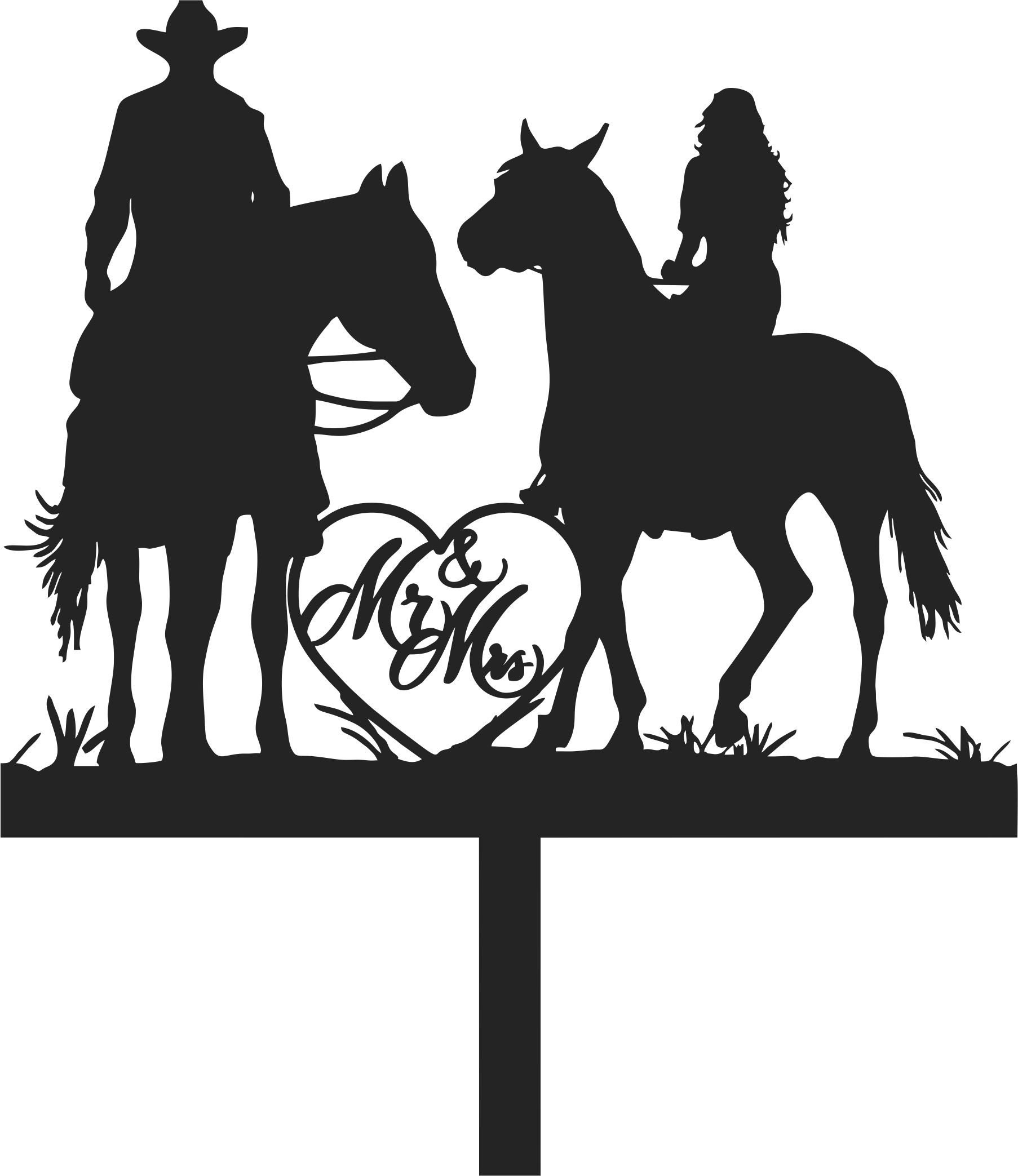 Wedding Cake Topper Couple Horses Cowgirl Cowboy FREE Personalization Laser Cut