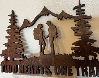 Backpacking Hiker Outdoor Mountain Couple Wall Art FREE Personalization with or without Furbabies