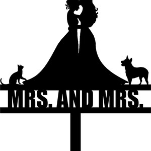Wedding Cake Topper Lesbian Couple, Can Be Customized FREE Personalization Laser Cut, Mrs and Mrs with or without Animals