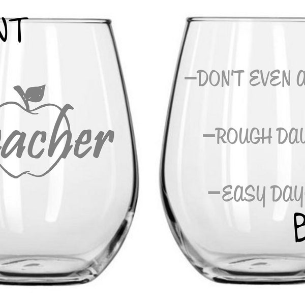 Teacher Glass FREE Personalization, Teacher Christmas or End of Year Gift