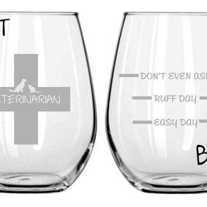Etched Veterinarian Vet Glass  with Levels on Back FREE Personalization