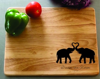 Laser Engraved Personalized Elephant Cutting Board Monogram 14th Anniversary