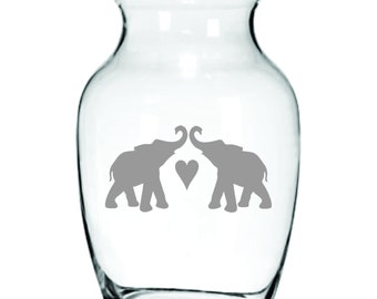 Elephant Couple Glass Ivory 14 Anniversary Vase FREE Personalization, Ivory Anniversary, 14th Anniversary