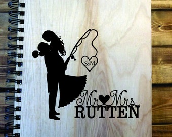 Laser Engraved Wedding Guest Book Fishing Couple FREE Personalization
