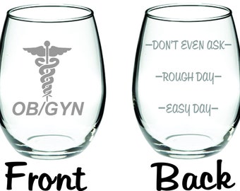 Etched OB/GYN Gynecologist Glass FREE Personalization, Obstetrics Christmas Gift, Women's Health