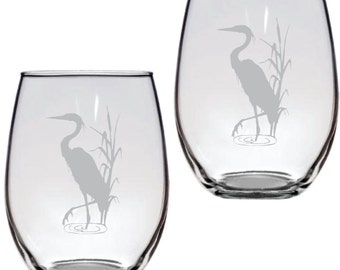 Blue Heron Glass  FREE Personalization