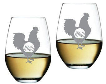 Monogrammed Rooster Glass  FREE PERSONALIZATION